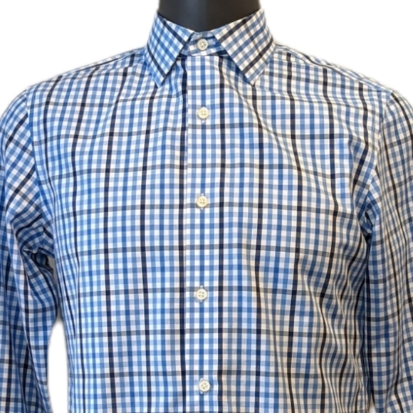 Banana Republic blue checkered plaid button front shirt small - Picture 1 of 6